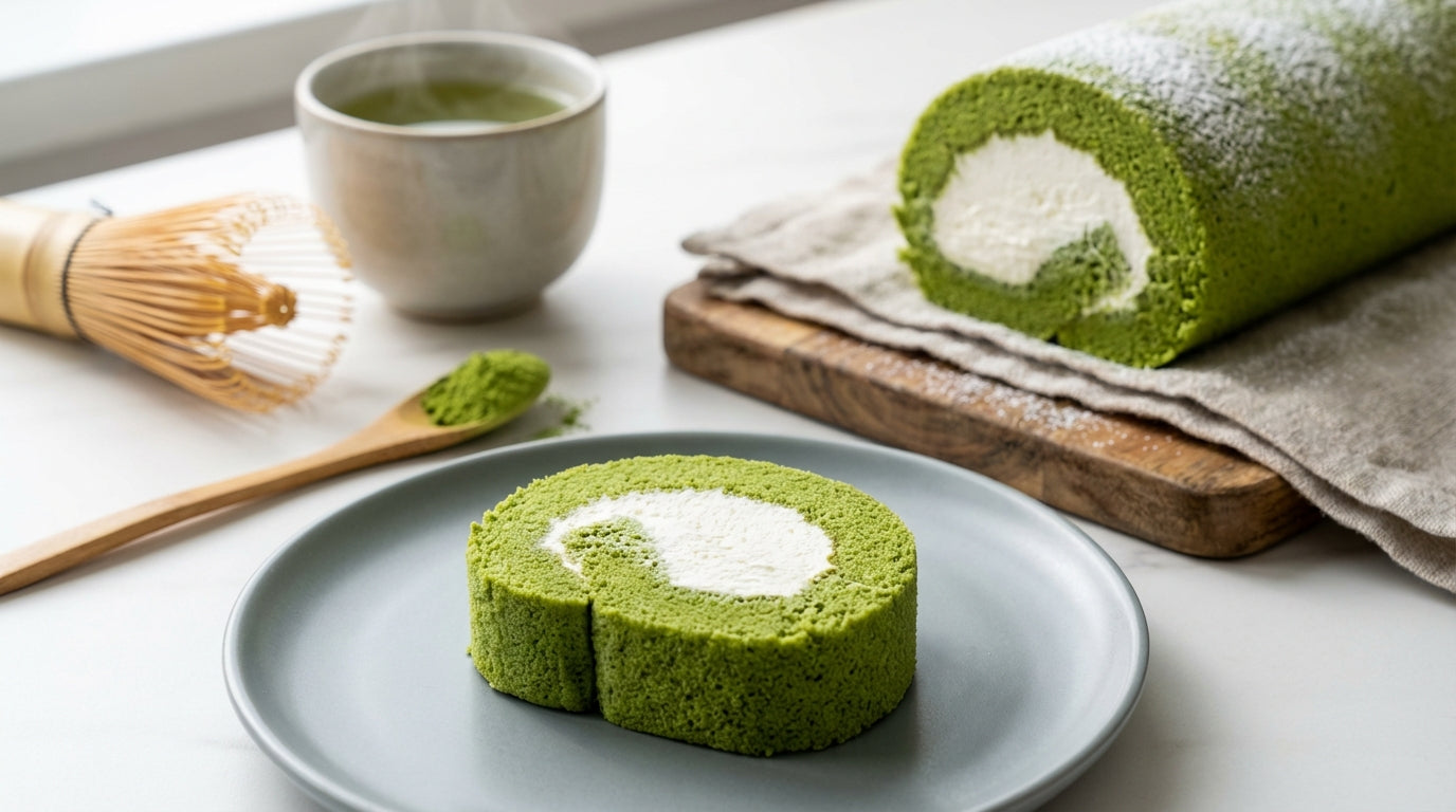Here is a detailed image description designed to serve as a prompt for an AI image generator.
**Image Description for AI Generation:**
**Subject & Composition:**
A high-end, professional food photography shot featuring a perfect Japanese Matcha Biskuitr